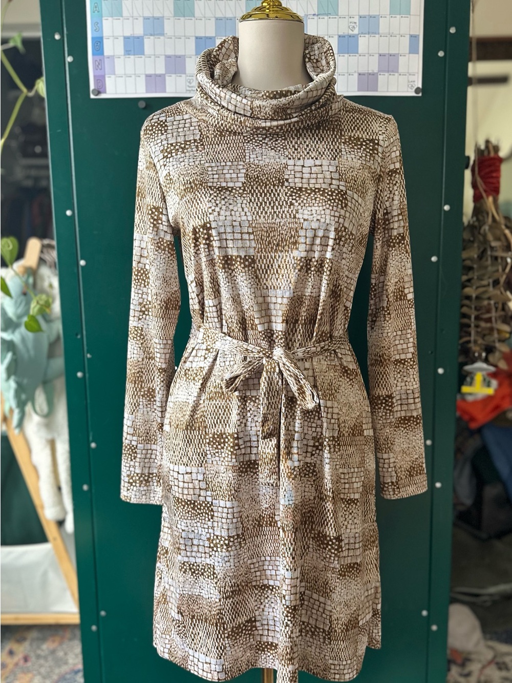 Vintage Lady Manhattan Cowl Neck Long Sleeve Belted Dress 70s